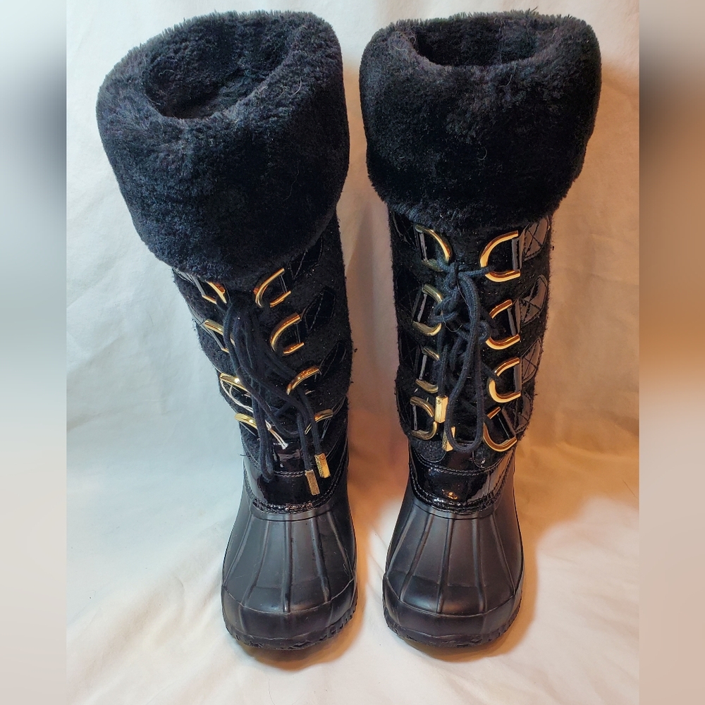 INC International Concepts Women's Black/Gold Sparkly Fur-Lined Winter Boots 6M